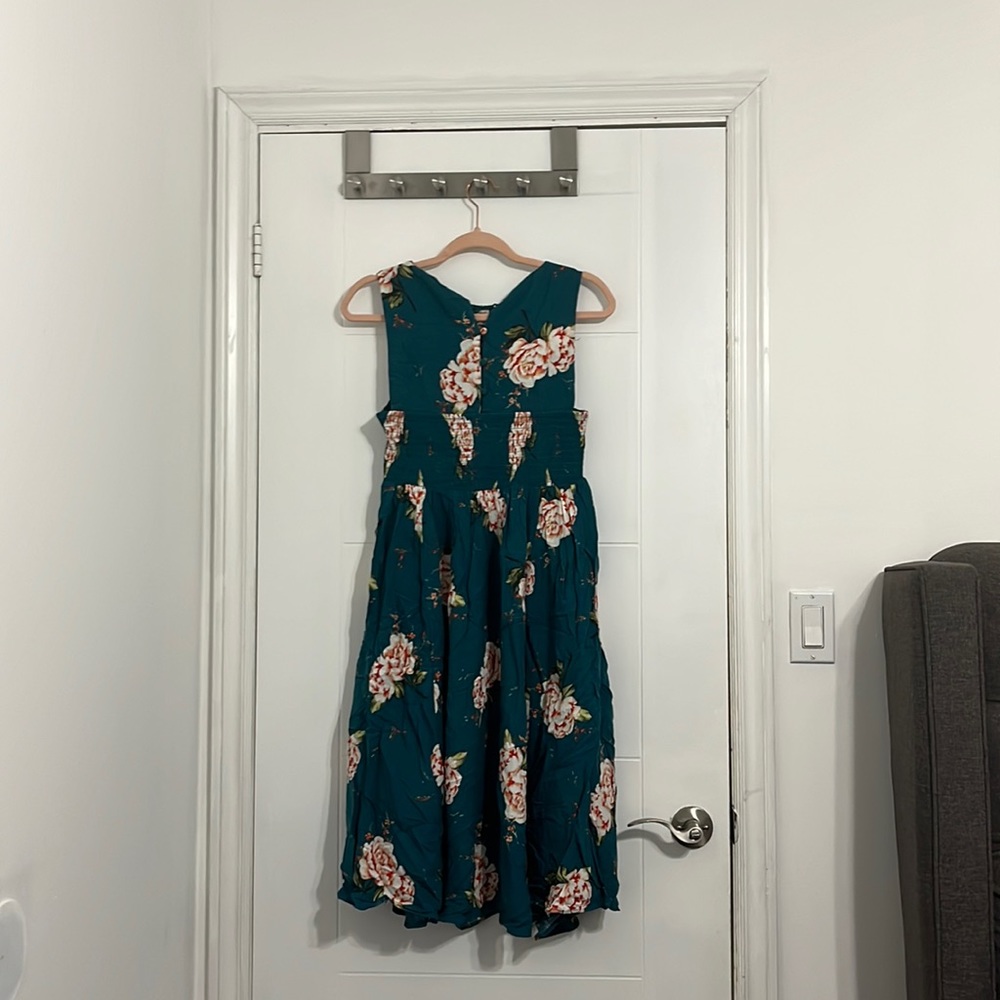 Floral Turquoise Elastic Short Sleeve Dress